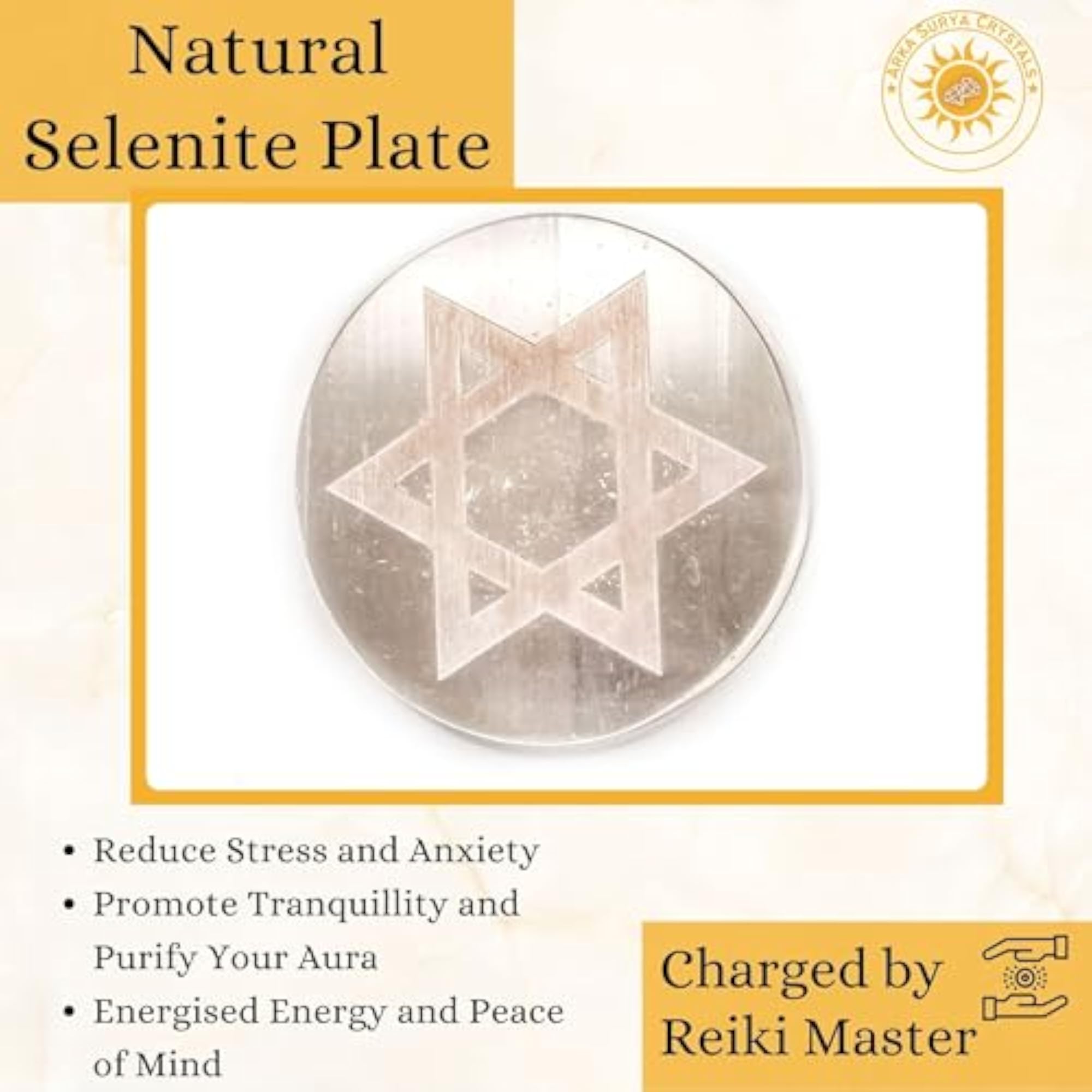 Natural Selenite Star of David Coaster for Home Serenity